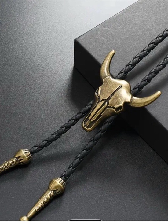 Other - Bronze Bull Skull Bolo Tie with Black Braided Cord